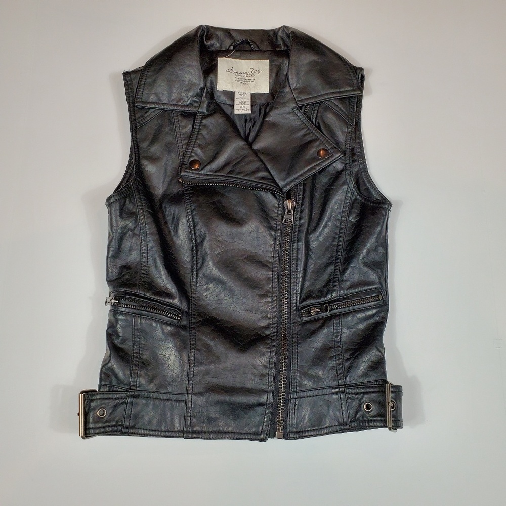 American Rag Cie Womens Faux Leather Vest Sz Xs